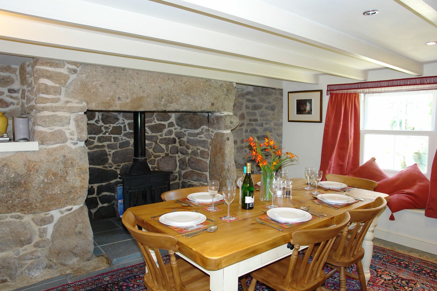 Glebe Farmhouse St Just Dining Area With Fire
